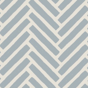 (XL) Textured Herringbone {Stardew Gray Blue and Pearly White Cream} Earth Tone Chevron, Jumbo Large Scale