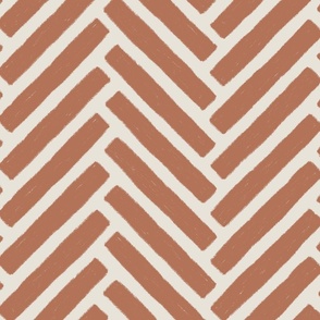 (XL) Textured Herringbone {Sunburn Muted Clay and Pearly White Cream} Earth Tone Chevron, Jumbo Large Scale