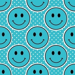 Medium Turquoise Blue Happy Face Stickers