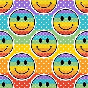 Medium Colorful Happy Face Rainbow Stickers