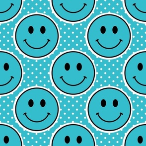 Large Turquoise Blue Happy Face Stickers
