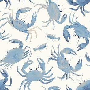 Vintage Midcentury Mod Crabs-  blue and cream