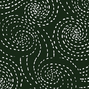 Moody geometric  swirls large scale White on Dark Green