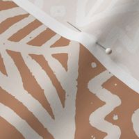 Tribal Stingrays | Jumbo Scale | Warm White, Orange Brown | Line art ocean block print