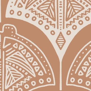 Tribal Stingrays | Jumbo Scale | Warm White, Orange Brown | Line art ocean block print