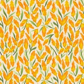 Medium Scale // Hand-Painted Tossed Watercolor Floral Shapes in Warm Orange Yellow and Green