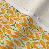 Smaller Scale // Hand-Painted Tossed Watercolor Floral Shapes in Warm Orange Yellow and Green