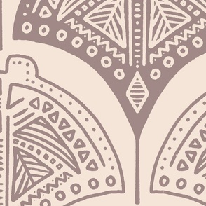Tribal Stingrays | Jumbo Scale | Maroon Brown, Soft Pink | Line art ocean block print