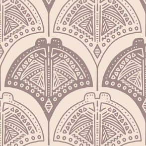 Tribal Stingrays | Medium Scale | Maroon Brown, Soft Pink | Line art ocean block print