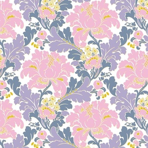 1906 Acanthus and Floral Damask in Pink and Lavender