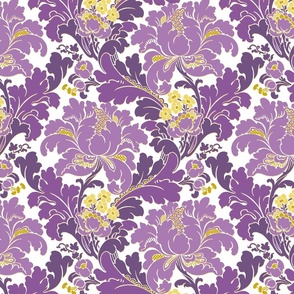 1906 Acanthus and Floral Damask in Purple and Yellow