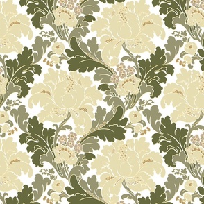 1906 Acanthus and Floral Damask in Sandy Beige and Sage Green