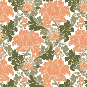 1906 Acanthus and Floral Damask in Peach Pink and Sage Green 2