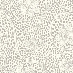 (S) Daffodil Arts and Crafts Movement Vintage Floral in Gray-Brown Color