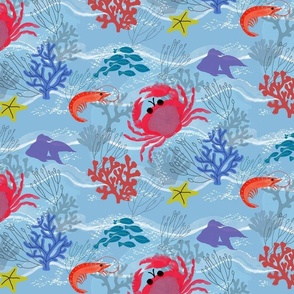Crabs ‘n Coral_Crustacean Core_pink, red, orange, blue, purple, yellow, white_by Cyrion Design