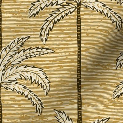 Striped Palm Trees with Colonial Woodcut Texture _ Lion Gold Yellow and Brown