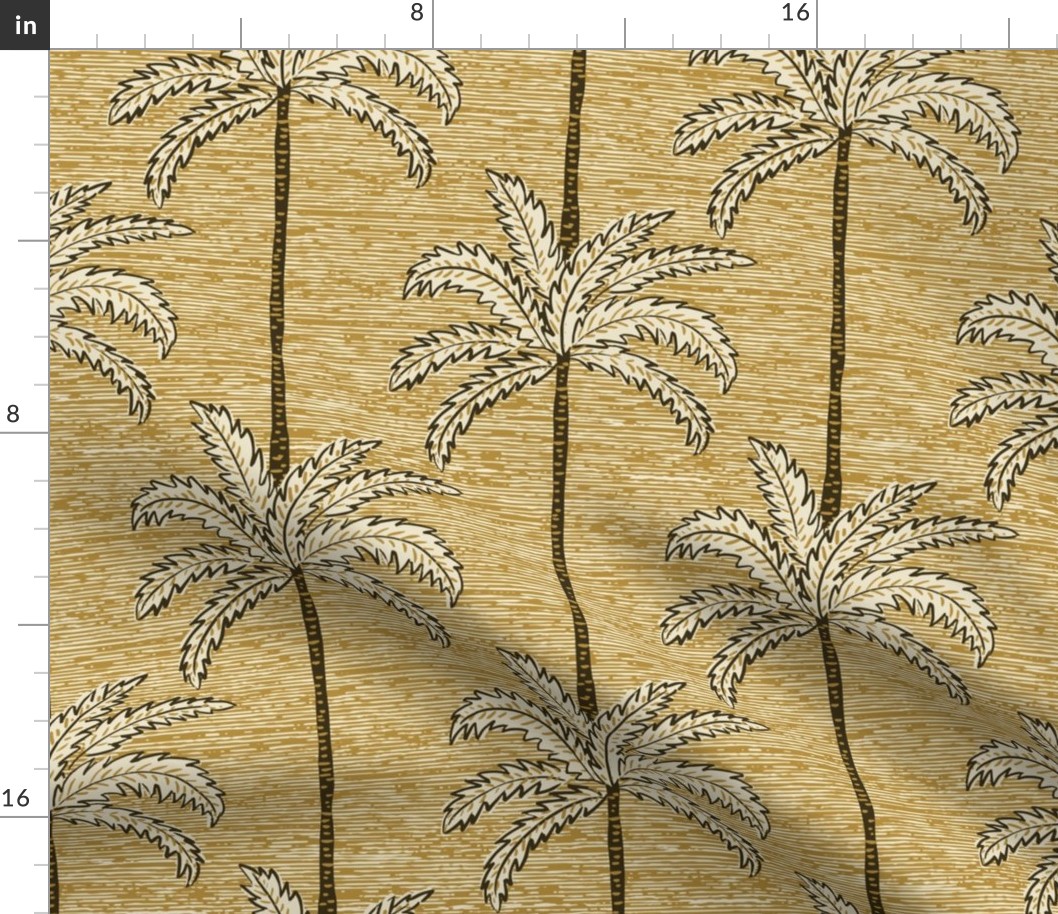 Striped Palm Trees with Colonial Woodcut Texture _ Lion Gold Yellow and Brown