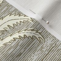 Striped Palm Trees with Colonial Woodcut Texture _ Lion Gold Yellow, Gray and Creamy White