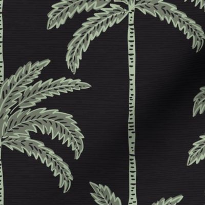 Striped Palm Trees with Colonial Woodcut Texture _ Light Sage and Two Tone Black