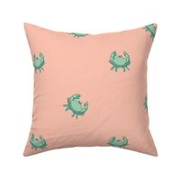 Hand drawn crabs in mint on peach, small 
