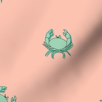 Hand drawn crabs in mint on peach, small 