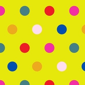 Dopamine polka dot in chartreuse green red and pink Medium scale