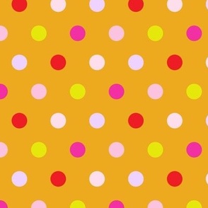 Dopamine polka dot in orange hot pink and chartreuse green Small scale