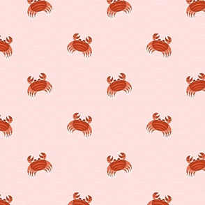 Crab attack - small red crabs in coral waves with texture