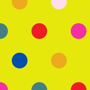 Dopamine polka dot in chartreuse green red and pink Large scale