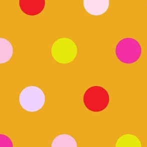 Dopamine polka dot in orange hot pink and chartreuse green Large scale