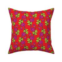 Vibrant Peonies | Hot Pink & Neon Green Floral on red | Medium scale