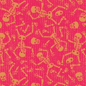 Spooky Bright Pink and orangeTextured Pile of Skeletons 