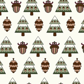 Festive Forest: Christmas Trees with Pine Cone and Acorn Ornaments