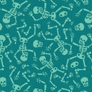 Spooky Teal and Blue Textured Pile of Skeletons 