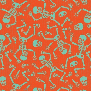 Spooky Teal and Orange Textured Pile of Skeletons 