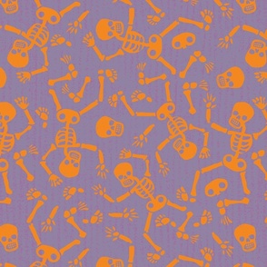 Spooky Bright Orange and Purple Textured Pile of Skeletons 