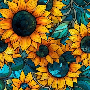 Bigger Stained Glass Yellow Sunflowers