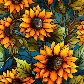 Bigger Stained Glass Sunflowers