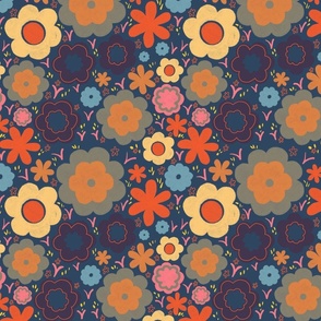 Retro Floral on Navy - small