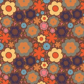 Retro Floral on Brown - small