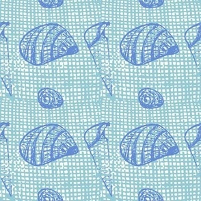 Simply Sea Shells - Hand Drawn On Organic Weave - Turquoise Blue.