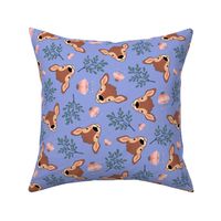 sweet deer 2 two inch baby faun face tossed garden botanical in light ultramarine blue azure violet kids childrens clothing and bedding