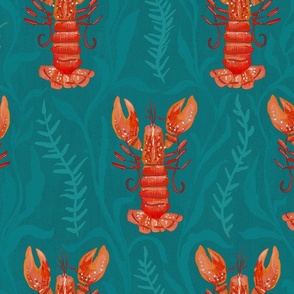Lobster lagoon_Teal Blue and Orange_X Large