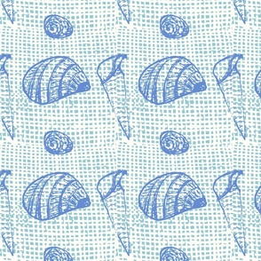 Simply Sea Shells - Hand Drawn On Organic Weave - Pretty Pale Blue.