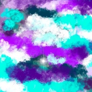 Violet and Teal Starry Night Sky Clouds Stars