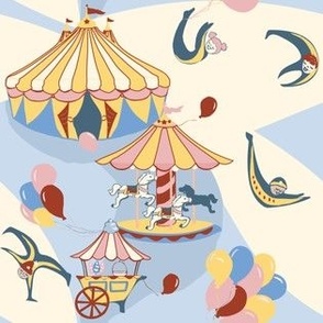 MEDIUM Circus Fun in yellow, blue and red with pink