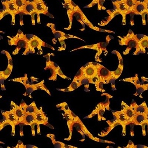 Black Dinosaur Sillhouettes on Sunflowers 667dpi