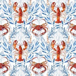 medium Watercolor sea food, lobster and crab