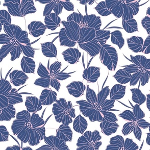 Large scale 21 inch repeat // navy blue florals spring