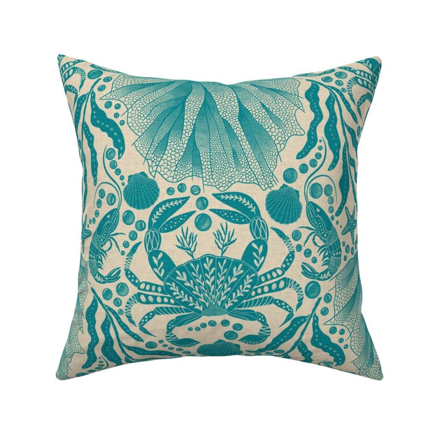 Deep under the ocean vintage nautical creatures-dark cyan -medium